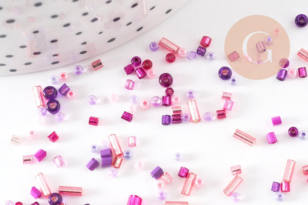 Mélange perles rocaille camaïeu rose violet , perles pour création bijoux x 10gr (G9510)