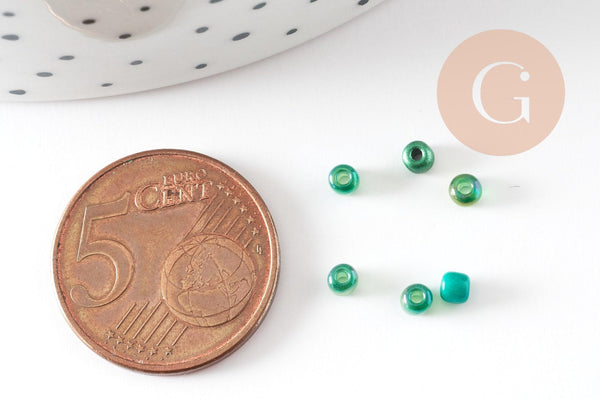 Mélange perles rocaille camaïeu verts ,fournitures pour bijoux, perles rocaille vert transparent, x 10gr (G9511)