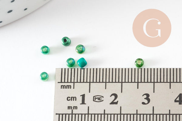 Mélange perles rocaille camaïeu verts ,fournitures pour bijoux, perles rocaille vert transparent, x 10gr (G9511)