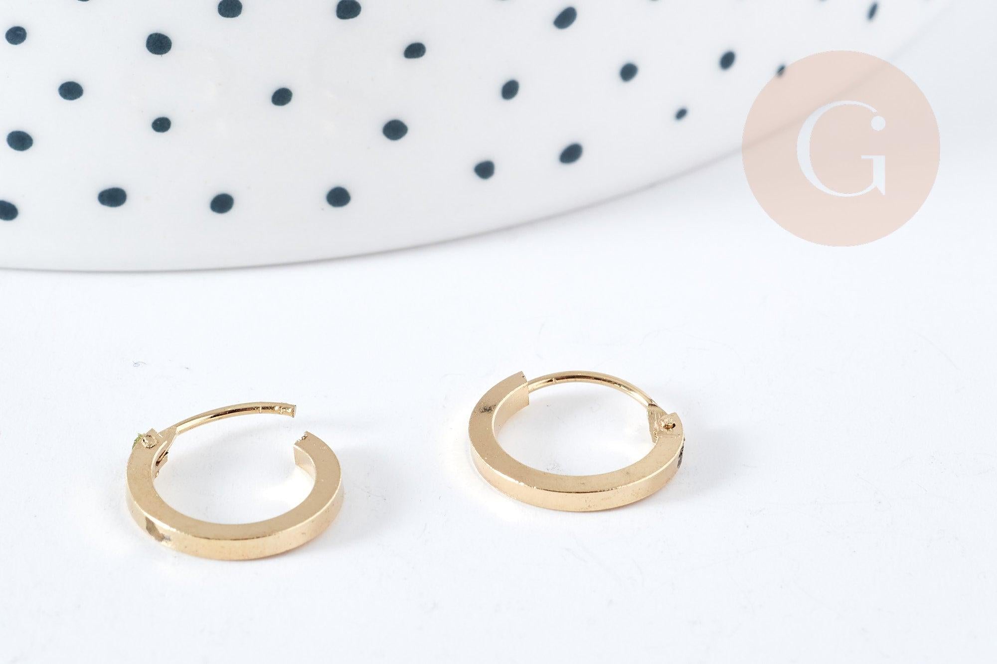 Mini créoles laiton doré 18K 12mm, une paire de boucles dorées pour oreilles percées, la paire G8289