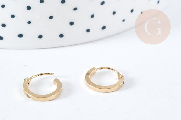 Mini créoles laiton doré 18K 12mm, une paire de boucles dorées pour oreilles percées, la paire G8289