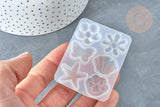 Moule pour fabrication bijoux formes fleurs coquillages résine 67x50x6mm, x1 (G7996)