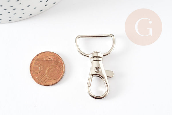 Mousqueton fermoir clapet zamac argenté platine 38mm, x2 (G9128)