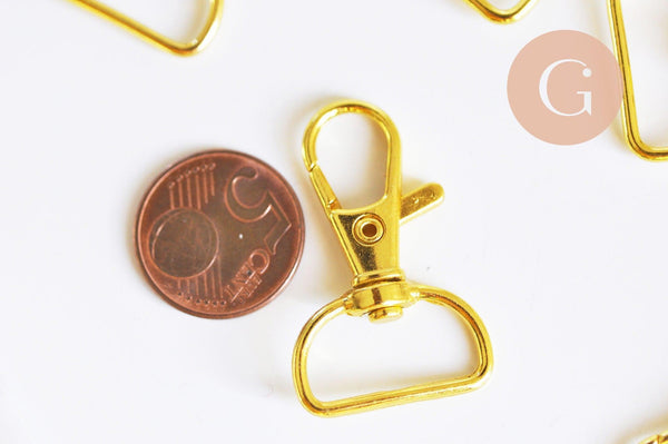 Mousqueton fermoir clapet zamac doré 38mm, x2 (G6305)