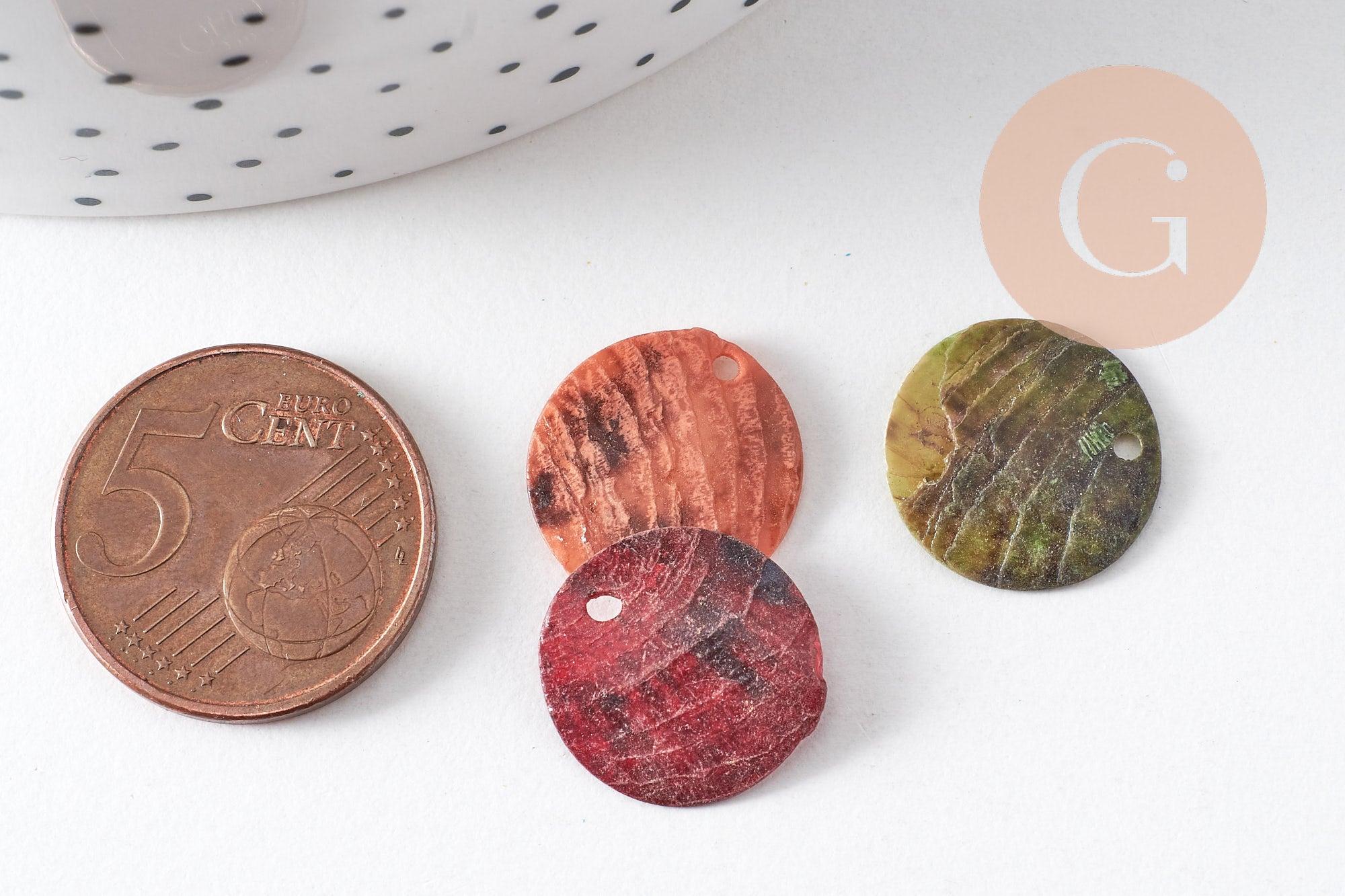 Pastilles rondes nacre multicolore, bouton nacre,pendentif nacre, coquillage naturel,1.4cm, x 10 (G1071)