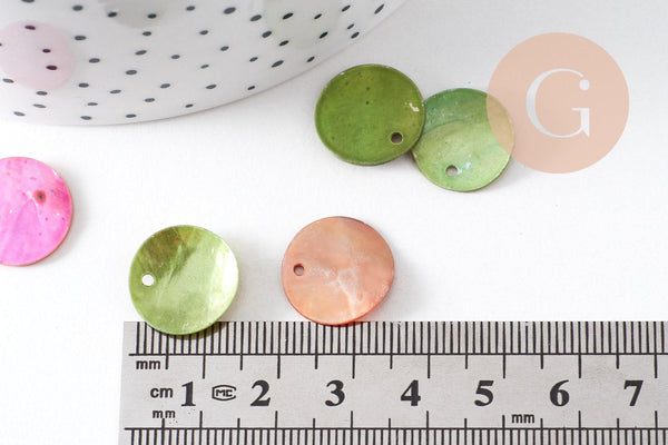 Pastilles rondes nacre multicolore, bouton nacre,pendentif nacre, coquillage naturel,1.4cm, x 10 (G1071)