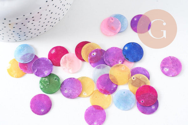 Pastilles rondes nacre multicolore translucide, pendentif nacre,coquillage naturel, nacre naturelle,20mm, x10 (G2378)