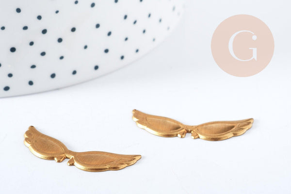 Pendentif Ailes laiton brut 34mm, breloque en laiton brut pour fabrication de bijoux fantaisie x1 (G8768)