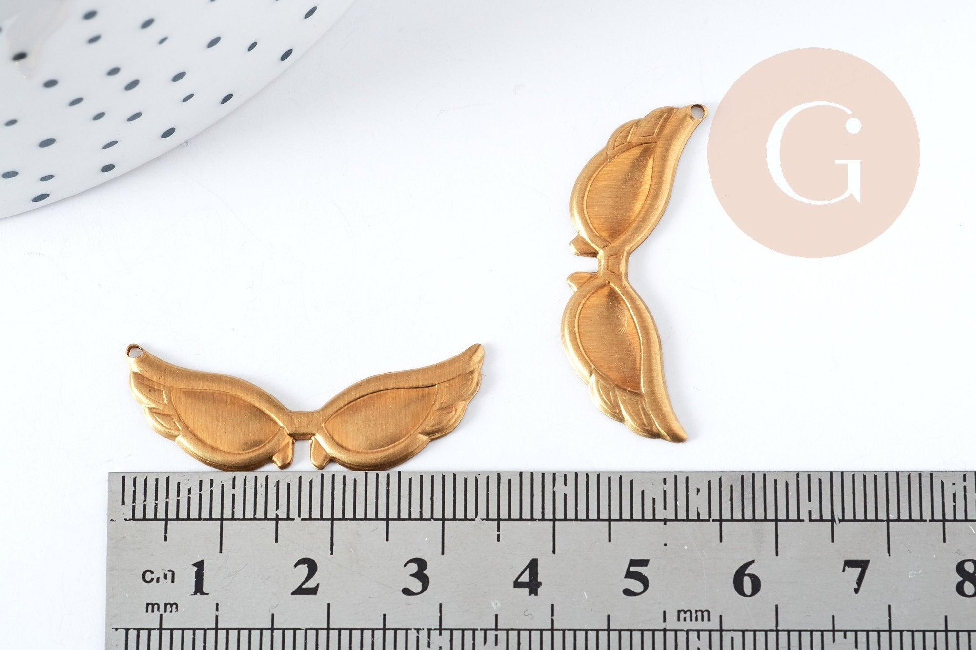 Pendentif Ailes laiton brut 34mm, breloque en laiton brut pour fabrication de bijoux fantaisie x1 (G8768)