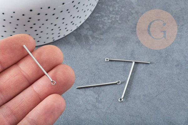 Pendentif Barre ronde acier 201 inoxydable argenté 33mm x5 G8895