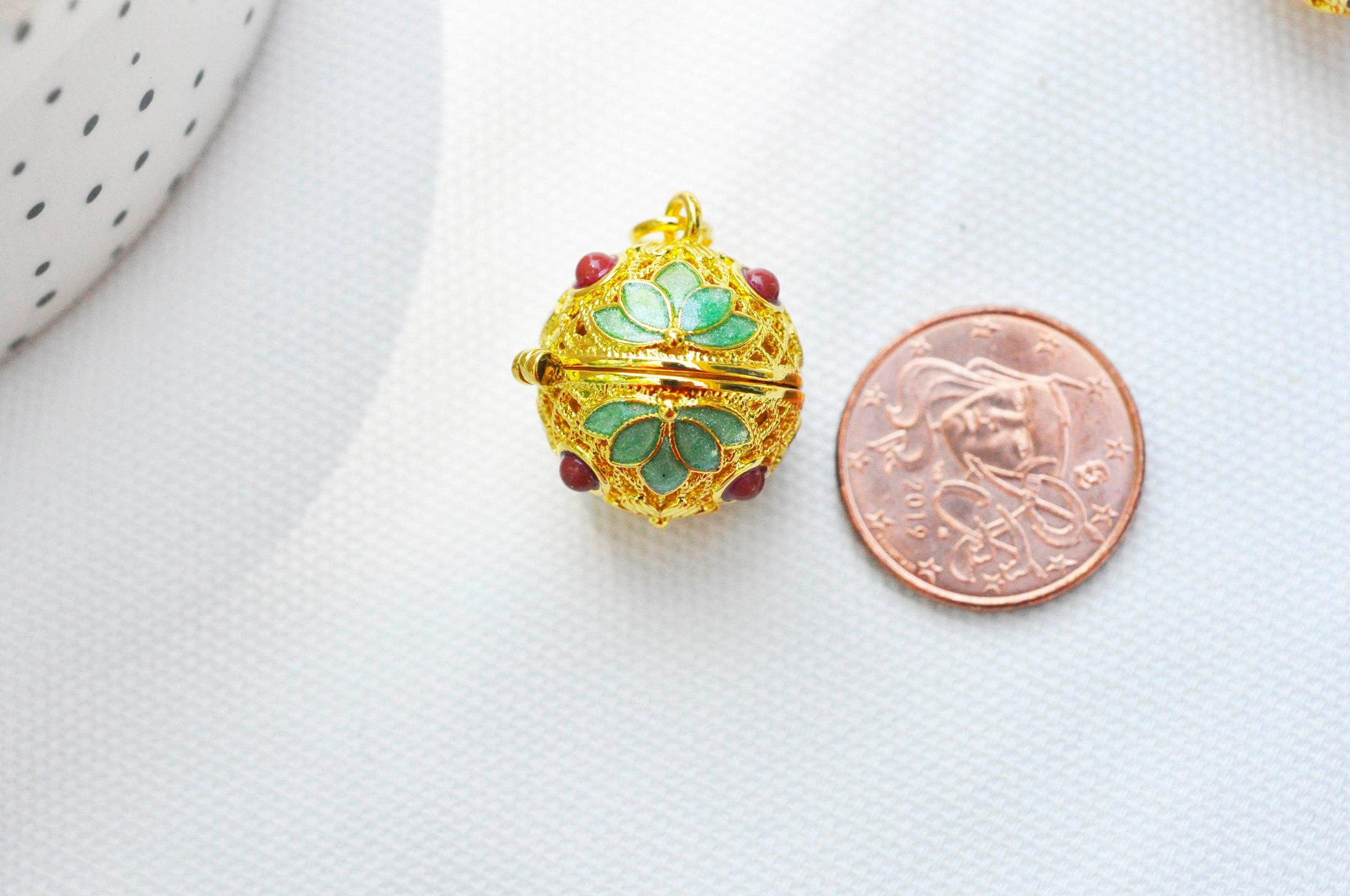 Pendentif Bola carillon d'harmonie doré émaillé, création bijoux de grossesse, Vendu sans carillon, 22mm, x1 (G3707)