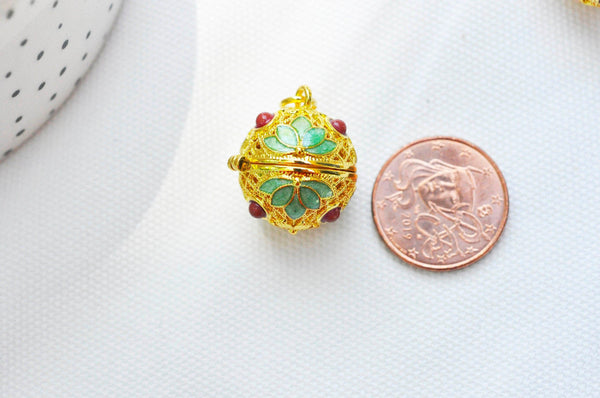 Pendentif Bola carillon d'harmonie doré émaillé, création bijoux de grossesse, Vendu sans carillon, 22mm, x1 (G3707)