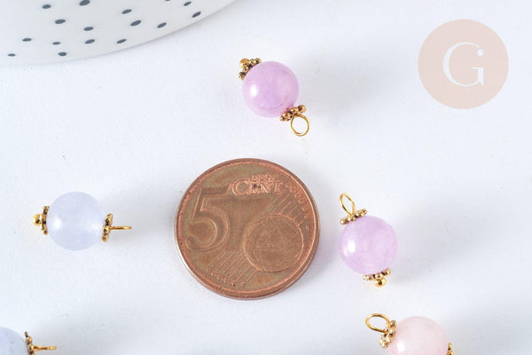 Pendentif Boule Pierre naturelle laiton doré 14,5mm, pierre véritable, x1 (G7651)