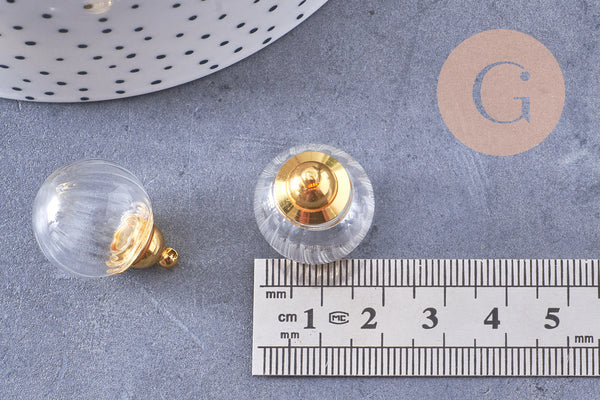 Pendentif Bouteille bulle en verre et bouchon en laiton doré 27mm, x1 (G10617)