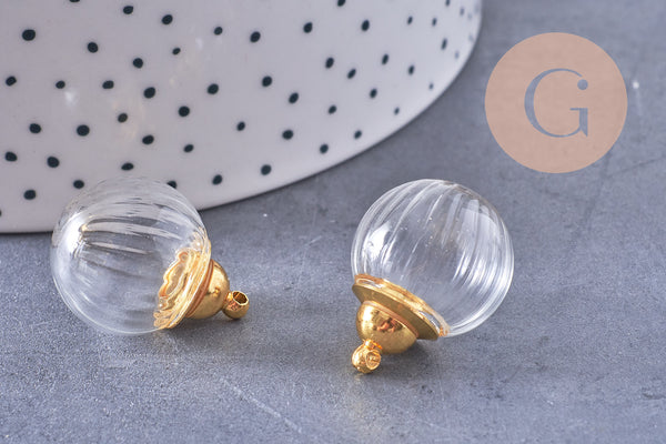 Pendentif Bouteille bulle en verre et bouchon en laiton doré 27mm, x1 (G10617)