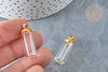 Pendentif Bouteille colonne en verre et capuchon en laiton doré 28.5mm,x1 (G7935)