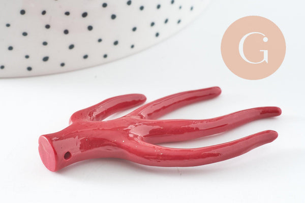Pendentif Branche forme corail plastique rouge 60mm, pendentif inspiré océan, x1 (G9750)