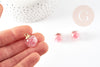 Pendentif Bulle globe verre chips rose et CCB doré 20mm, création bijoux original DIY, x1 (G9129)