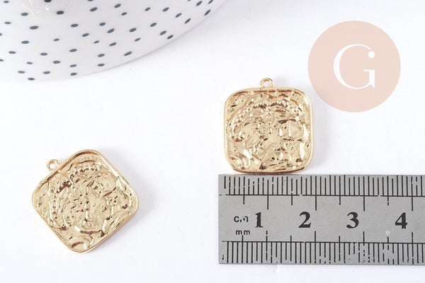 Pendentif Carré laiton doré 18K 21mm, pendentif création de bijoux doré, x1 (G8960)