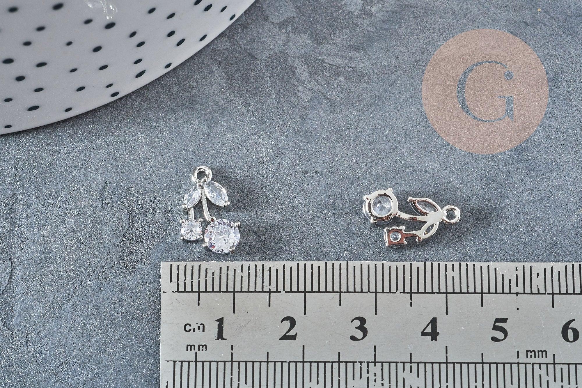 Pendentif Cerise laiton platine zircons blancs 14mm x1 G8894