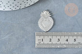 Pendentif Cœur sacré acier 304 inoxydable platine 30mm, x1 (G8018)