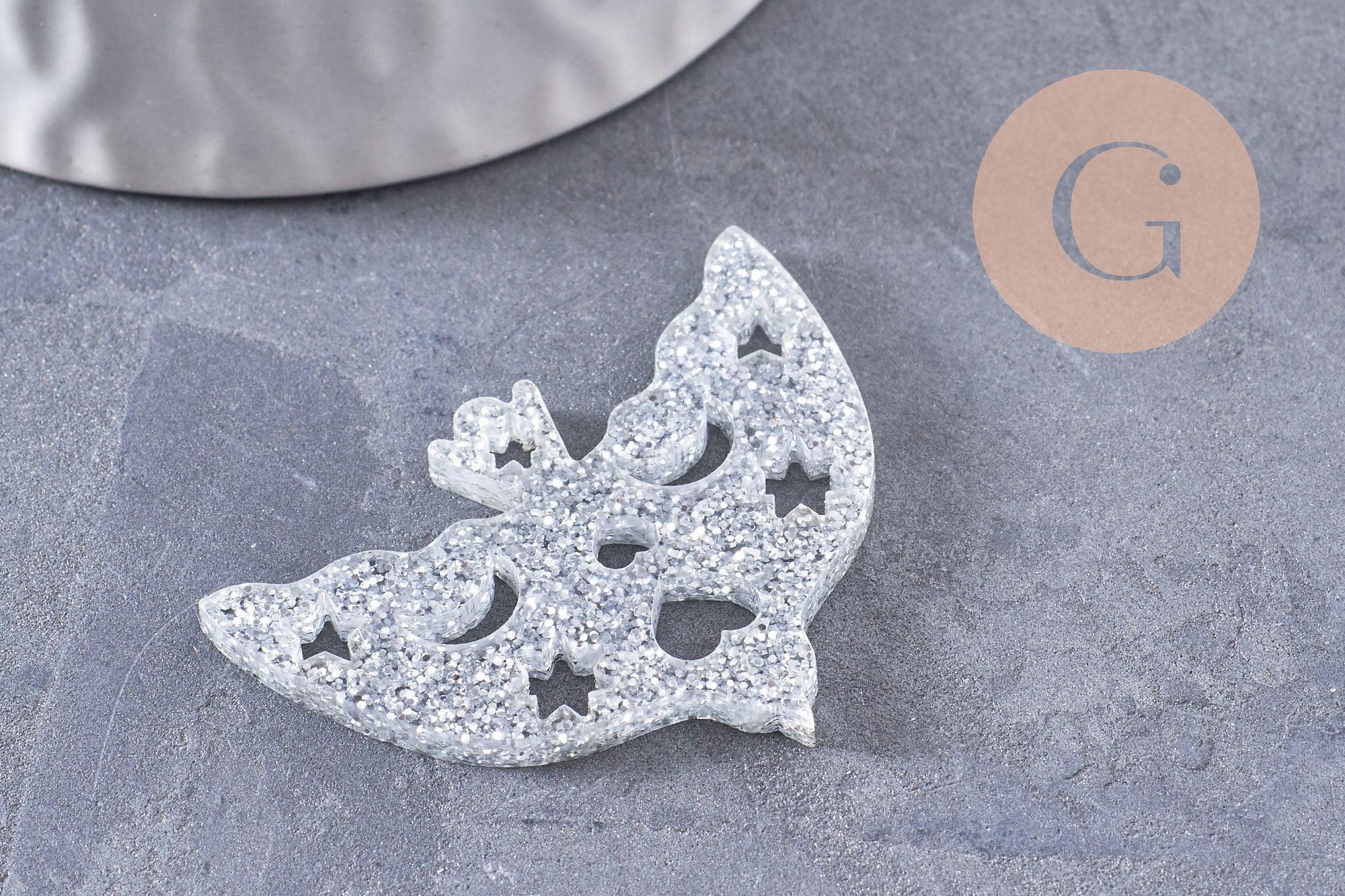 Pendentif Colombe acrylique 40mm, x2 (G10275)