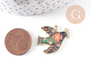 Pendentif Colombe noir à fleurs zamac doré 26mm, x2 (G10157)