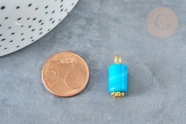 Pendentif Connecteur Agate naturelle bleue colonne fer doré 17.5mm, pierre naturelle, x1 (G8235)