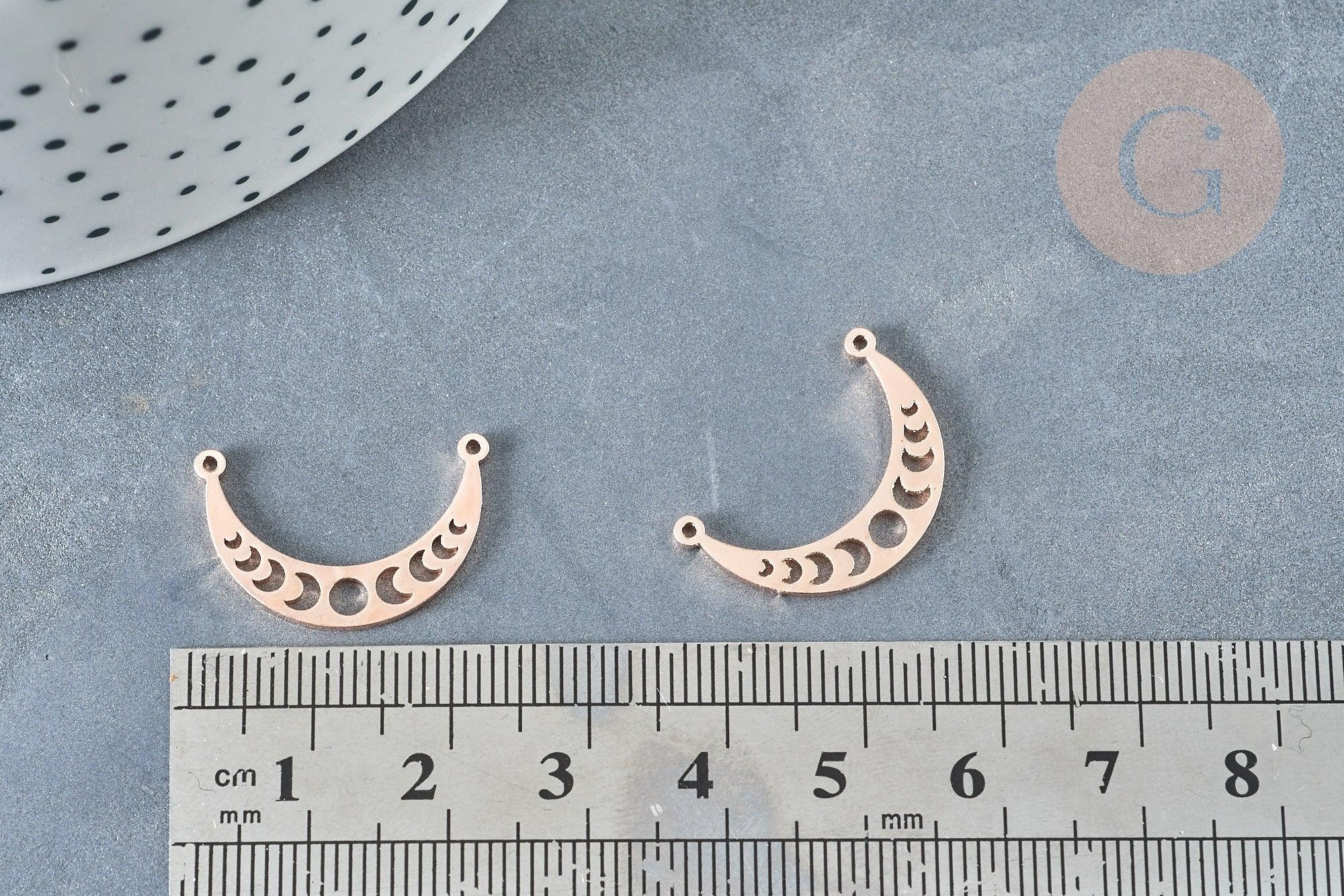 Pendentif Connecteur Lune ajouré acier 304 inoxydable or rose 21?5mm, x1 (G8370)