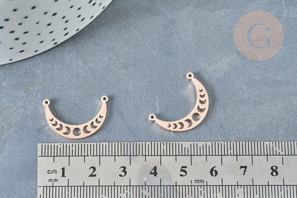 Pendentif Connecteur Lune ajouré acier 304 inoxydable or rose 21?5mm, x1 (G8370)