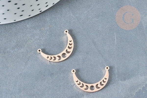 Pendentif Connecteur Lune ajouré acier 304 inoxydable or rose 21?5mm, x1 (G8370)