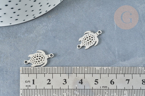 Pendentif Connecteur Tortue ajouré acier 304 inoxydable argenté 19,5mm, fabrication de bijoux acier inoxydable, x1 G8325
