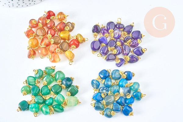 Pendentif Connecteur agate naturelle laiton doré avec calottes 17-20mm, DIY, connecteur agate teintée, perle, 17-20mm x1 (G6895)