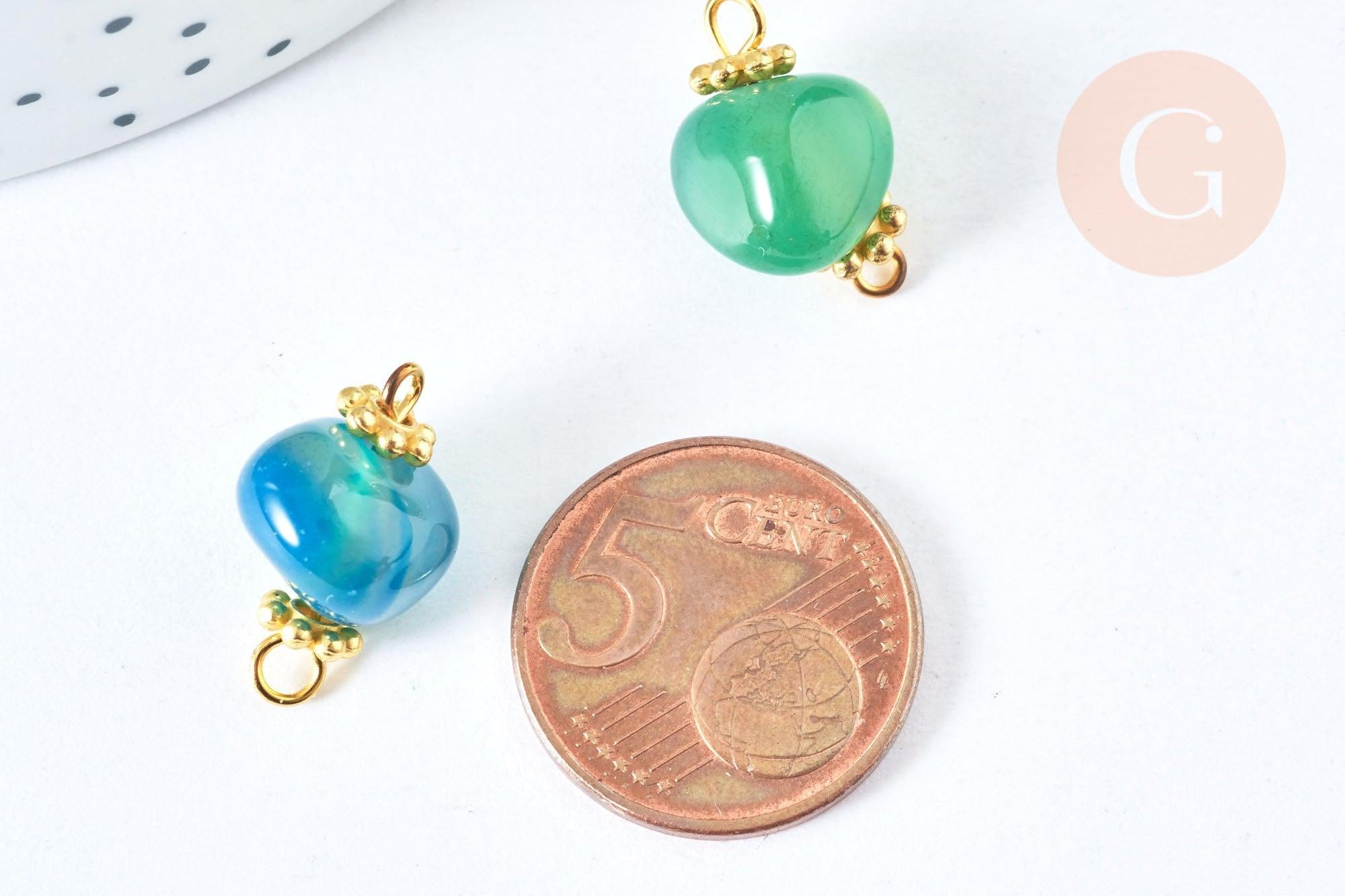 Pendentif Connecteur agate naturelle laiton doré avec calottes 17-20mm, DIY, connecteur agate teintée, perle, 17-20mm x1 (G6895)