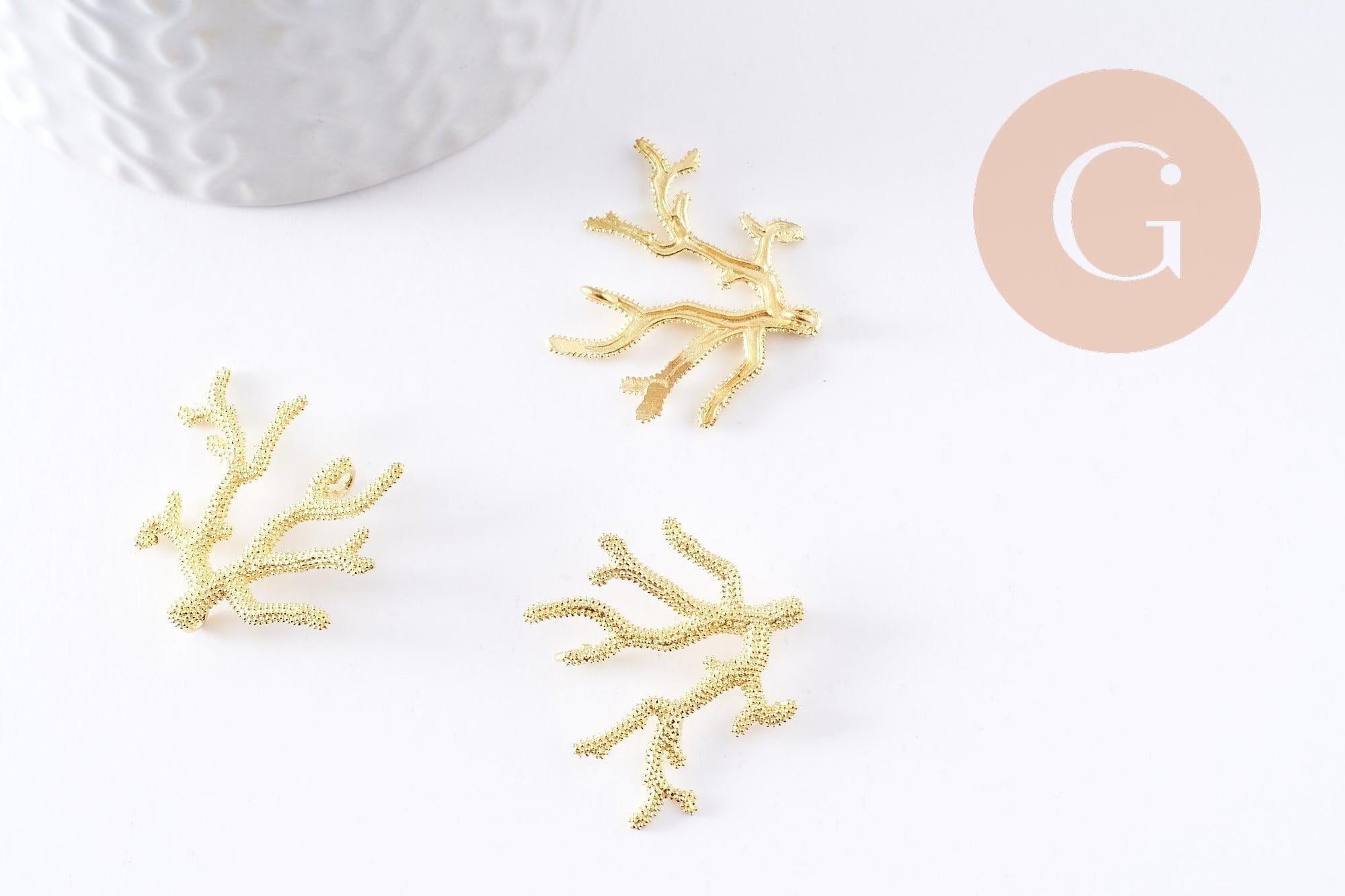 Pendentif Connecteur corail laiton brut 25.5mm, pendentif corail pour fabrication bijoux fantaisie, x1 (G7151)