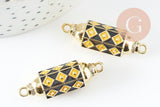Pendentif Connecteur tube talisman Damier zircons blancs laiton doré 18K 34mm, x1 (G9433)