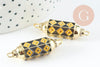 Pendentif Connecteur tube talisman Damier zircons blancs laiton doré 18K 34mm, x1 (G9433)