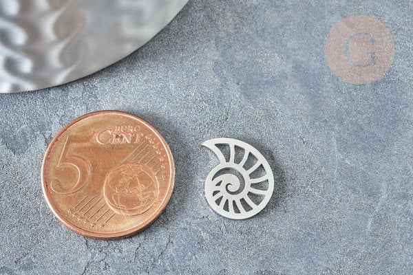 Pendentif Coquillage acier 201 inoxydable argenté 11,4mm, x1 (G7861)