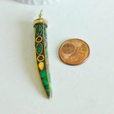 Pendentif Corne en laiton et pierres, pierre naturelle, pendentif doré, pendentif pierre, pendentif tibétain, 60mm,G2965