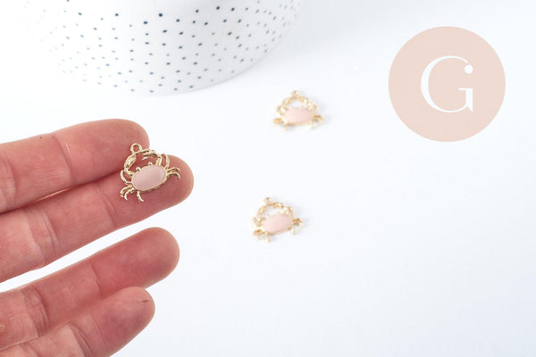 Pendentif Crabe zamac doré émail rose 15mm, x1 (G8991)