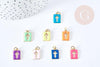 Pendentif Croix rectangulaire laiton doré émail coloré 14.5mm, pendentif fantaisie pour création de bijoux religieux , x1 G8869