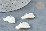 Pendentif Eléphant nacre blanche naturelle laiton platine 15~17mm,pendentif éléphant, création bijoux coquillage blanc, x1 G7857