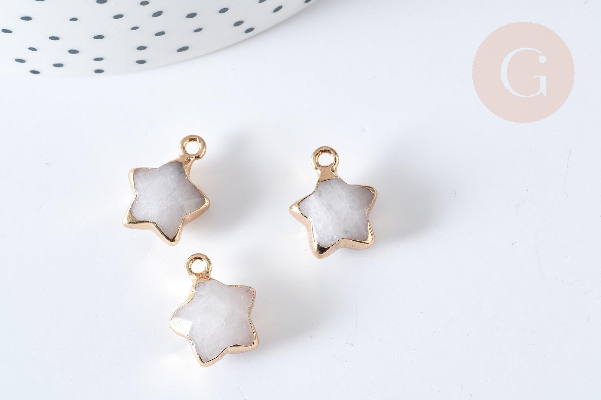 Colgante estrella jade blanco facetado latón dorado 16~17mm