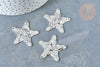 Pendentif Etoile martelé laiton platine brillant 36mm, pendentif étoile texturé, création bijoux argenté, x1 G8020