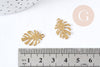 Pendentif Feuille Monstera striée laiton brut 13mm, fabrication bijoux fantaisie thème nature x2 G9252
