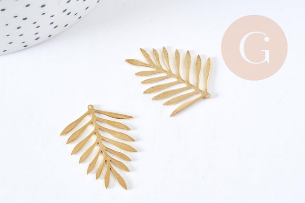 Pendentif Feuille fougère laiton brut 32mm, fabrication bijoux nature DIY, x1 G8967