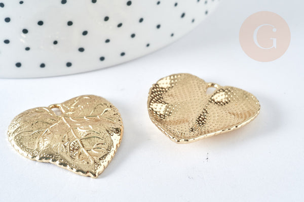 Pendentif Feuille zamac doré clair 31mm, x1 (G9059)