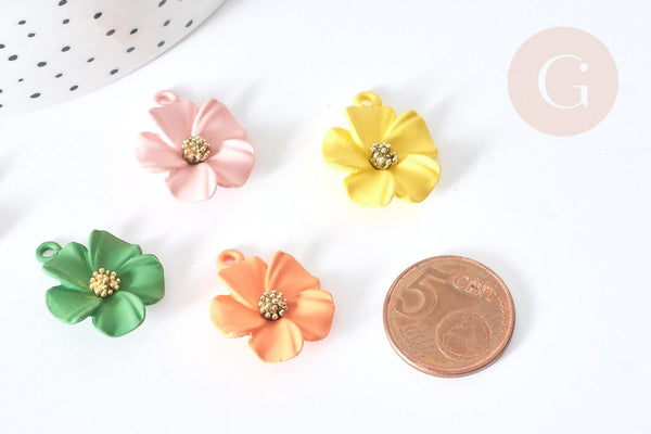 Pendentif Fleur colorée zamac doré 23,5mm, pendentif fleur , x1 (G8067)