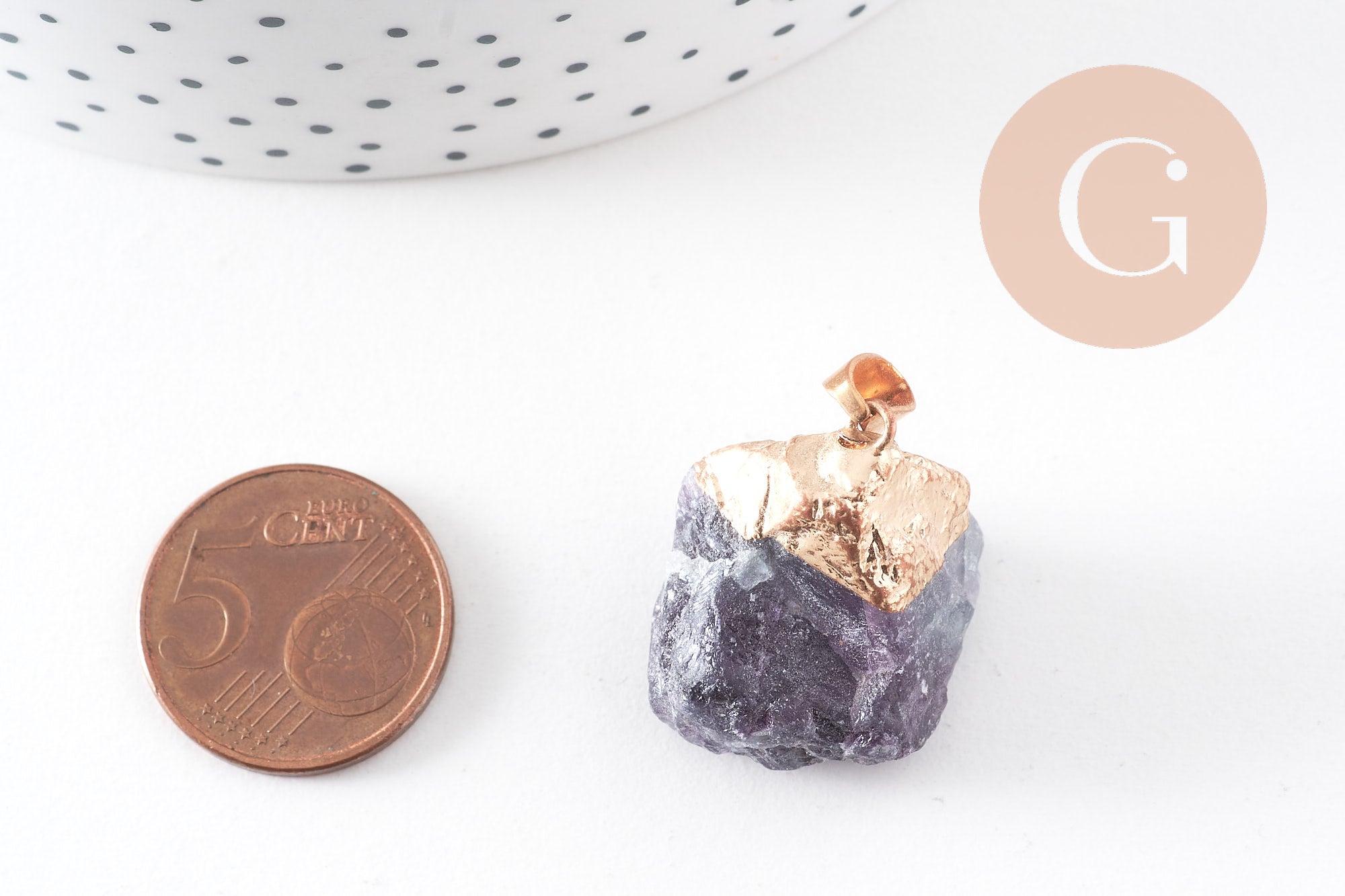 Pendentif Fluorite naturelle brute, Pointe support doré,pierre naturelle,pierre fluorite, x1 (G0849)