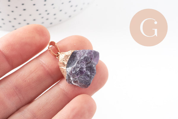 Pendentif Fluorite naturelle brute, Pointe support doré,pierre naturelle,pierre fluorite, x1 (G0849)